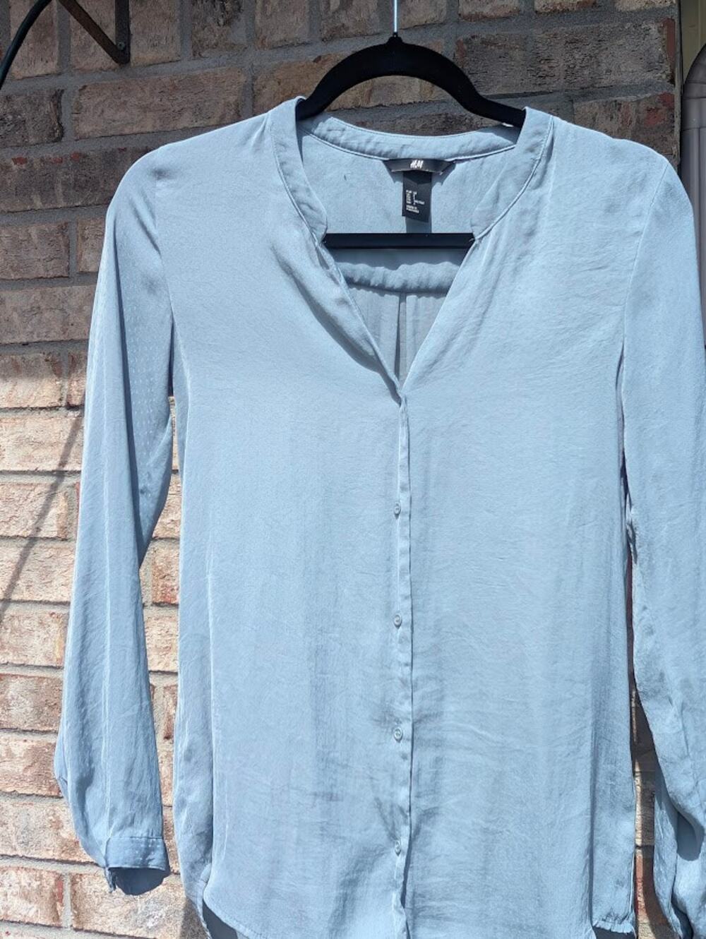 H&M Top Womens 2 S Light Blue Buttondown Tunic Blouse EUC